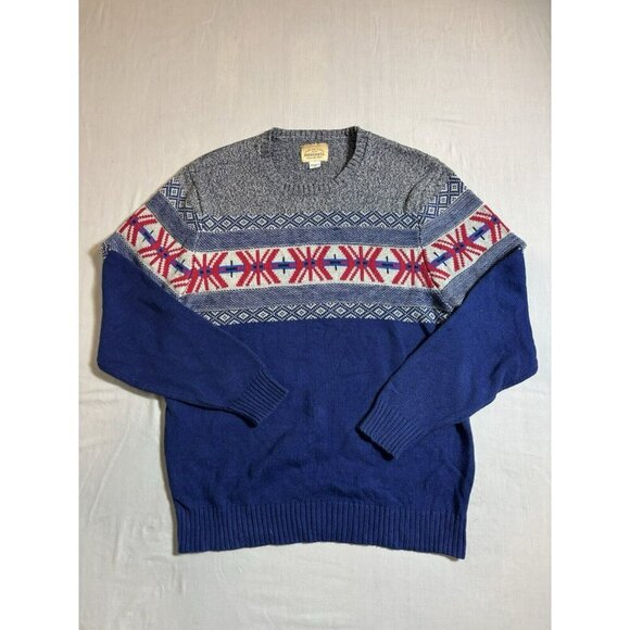 Vintage Sears Roebuck & Co blue Crewneck Holiday sweater red snowflakes Mens L - Picture 2 of 6